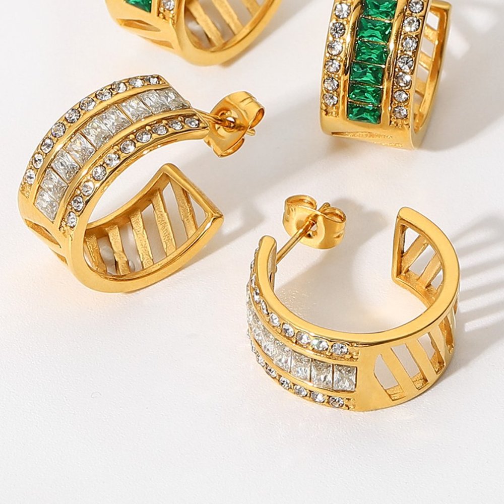 CC Zirconia Hoop Earrings 18K Gold Plated Stainless Steel - Picture 6 of 7